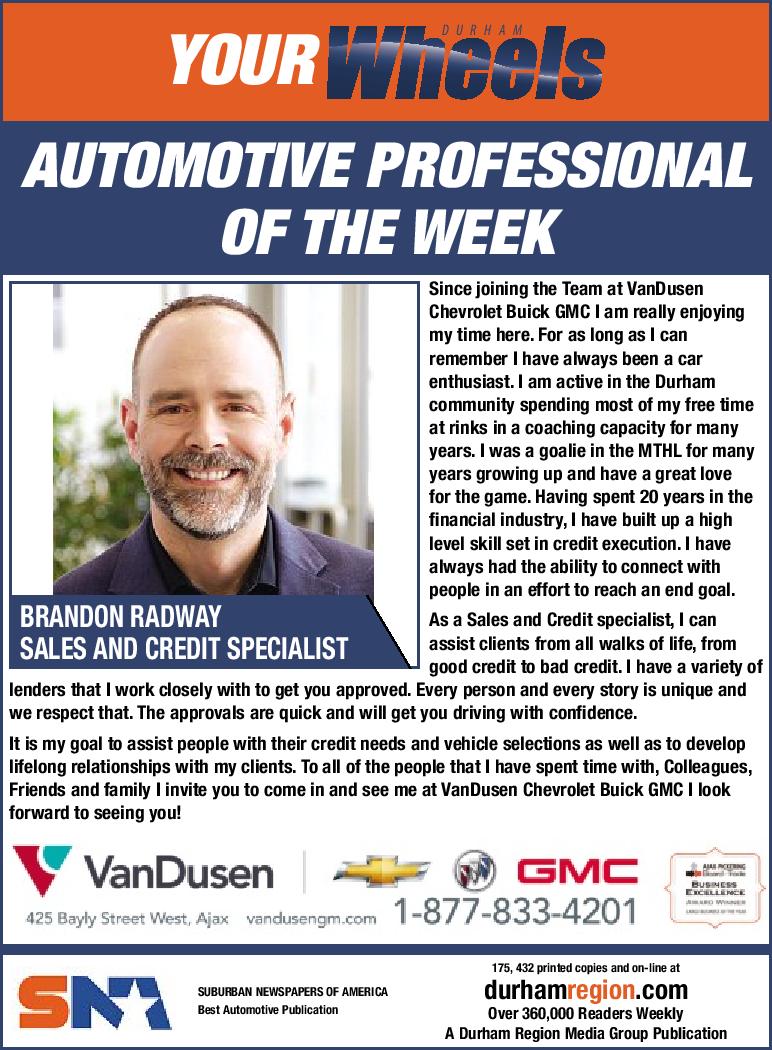 Brandon Radway -Automotive Professional of the Week VanDusen Durham Wheels Ajax Ontario